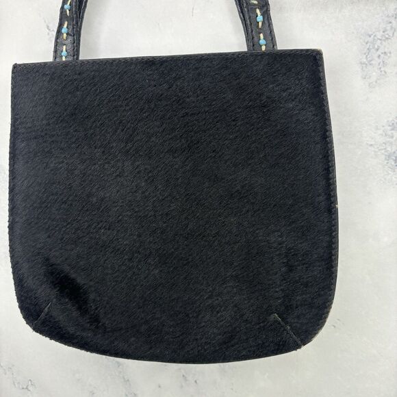 Vintage y2k 90s Fossil Black Leather handbag Purse southwest grunge pony hair - Picture 9 of 16